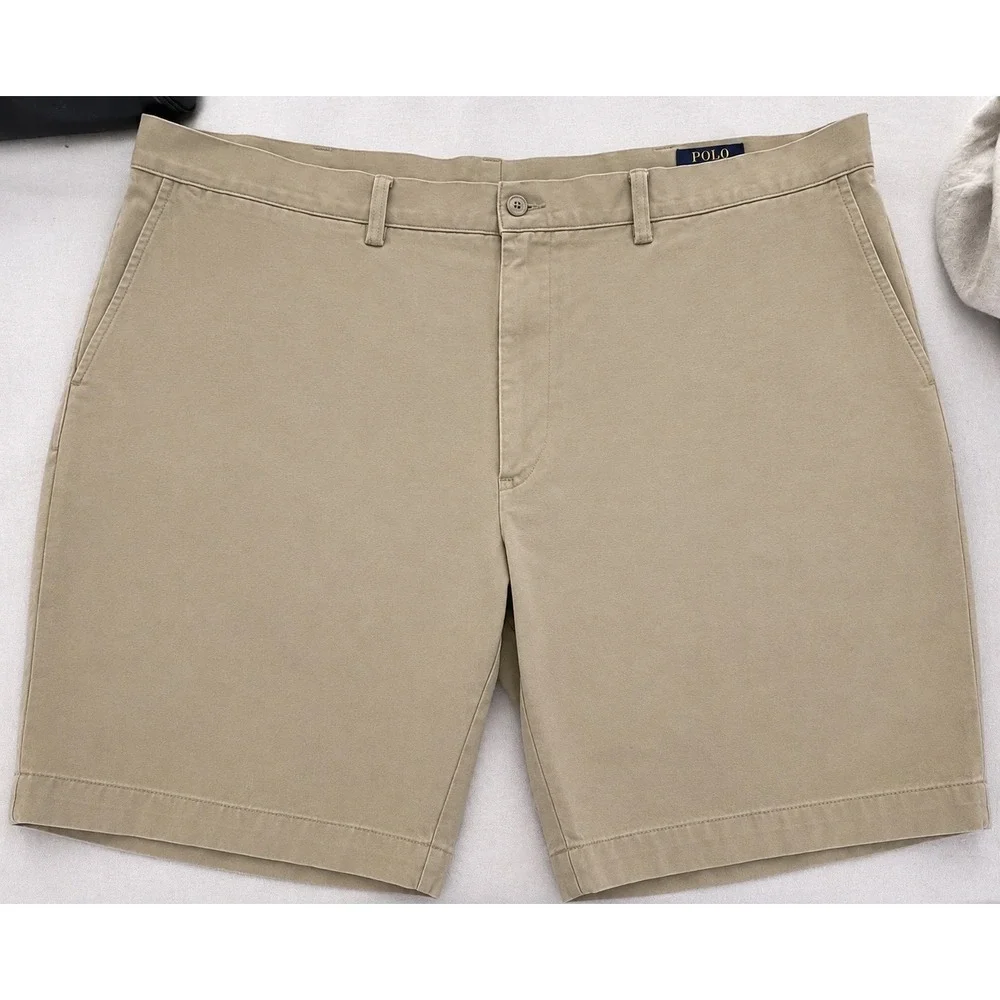 Polo Ralph Lauren Mens Tan Khaki Cotton Twill Chino Shorts Size 42 Classic Fit